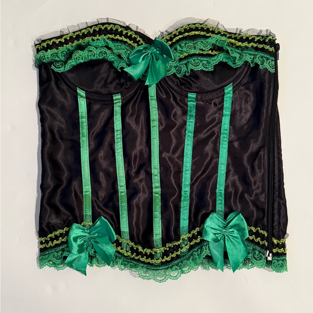 Elegant Black and Green Lace Bustier